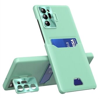 För Samsung Galaxy Note20 Ultra / Note20 Ultra 5G metalllinsram Kickstand Telefonfodral PU Läder + Stötsäker PC-fodral med kortplatshållare