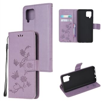 Imprint Butterfly Flowers Läder Shell Plånbok Telefonfodral för Samsung Galaxy A42 5G