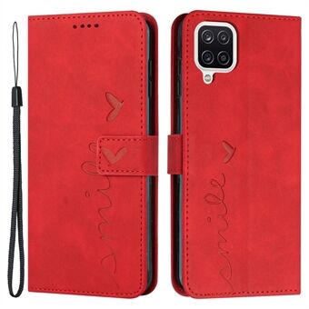 Stand Plånbok Skin-touch telefonfodral för Samsung Galaxy A42 5G, hjärtform tryckt PU-läder + TPU Allround-fodral