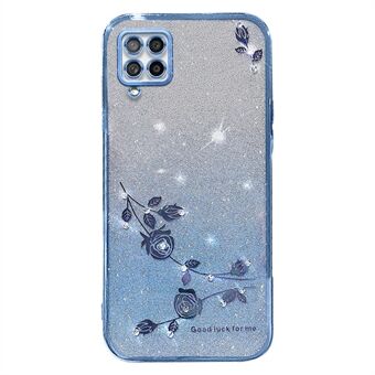 För Samsung Galaxy A42 5G / M42 5G Gradient Glitter Powder TPU Cover Strassdekor Blommönster Anti-dropp skyddsfodral