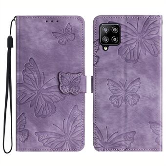 För Samsung Galaxy A42 5G Stand PU-läder Skin-touch-fodral Butterfly-präglat telefonplånboksfodral