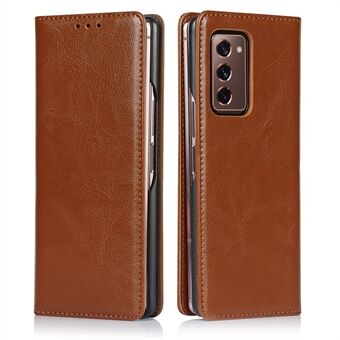 Crazy Horse Texture Autoabsorberad plånbok telefonfodral i äkta läder för Samsung Galaxy Z Fold2 5G