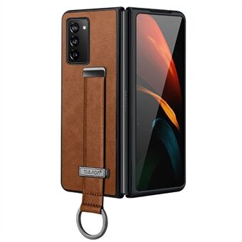 SULADA Fashion Series for Samsung Galaxy Z Fold2 5G/Galaxy W21 5G Crazy Horse Texture Leather Coated PC Kickstand Folding Case Hand Strap Phone Cover