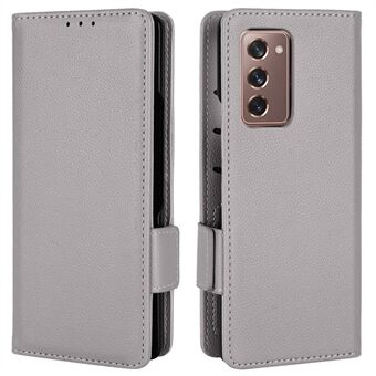 För Samsung Galaxy Z Fold2 5G Litchi Texture Stötsäkert telefonfodral PU-läder dubbelt magnetiskt låsskydd med Stand
