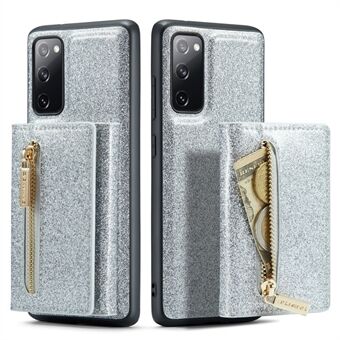 DG.MING M3-serien för Samsung Galaxy S20 FE 4G / 5G / S20 FE 2022 / S20 Lite 2-i-1 Glittrande PU-läderbelagd PC+TPU Bakfodral Kickstand Design Magnetisk löstagbar dragkedja Plånbok Telefonskydd