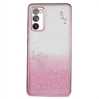 För Samsung Galaxy S20 FE / FE 5G / FE 2022 / S20 Lite Rhinestone Gradient Glitter TPU-fodral Blommönster Telefonskydd