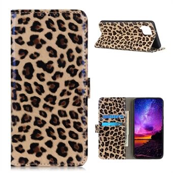 Leopardmönster Glossy plånboken Stand Smartphone Skal till Samsung Galaxy A12