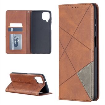 För Samsung Galaxy A12 geometriskt mönster läder Stand Case Card Holder Shell