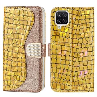 Krokodilskinn Glittery Powder Skarv Leather Stand plånbok Fodral till Samsung Galaxy A12