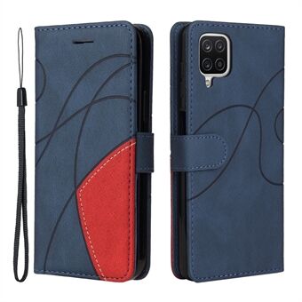 Tvåfärgad skarvningsdesign PU- Stand Flip-telefonfodral Plånboksfodral med praktisk rem för Samsung Galaxy A12 5G
