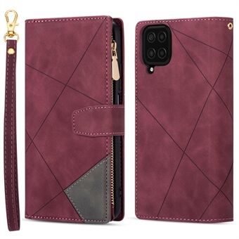 Färgskarvningslinjer Design Anti-Drop Scratch- Stand plånboksställ Telefonfodral i läder med dragkedja för Samsung Galaxy A12