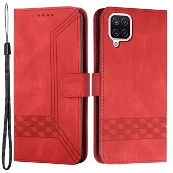 YX 0010 Imprinted Rhombus and Lines Flip Phone Case Skin-touch Feel Lädertelefonskal för Samsung Galaxy A12