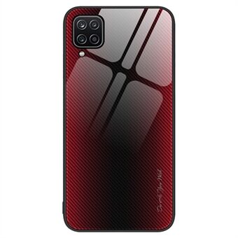Anti Scratch för Samsung Galaxy A12 Carbon Fiber Texture Design Mjuk TPU- Edge + bakstycke i härdat glas