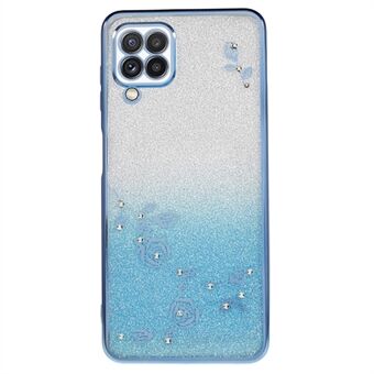 För Samsung Galaxy A12 Gradient Glitter Fodral Blommönster Rhinestone TPU telefonskal
