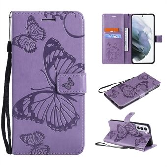 Stand Butterflies Flower Läder Plånboksställ för Samsung Galaxy S21 5G
