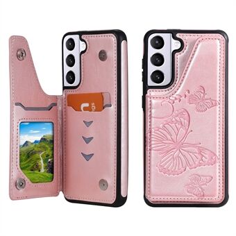 Butterfly Pattern Card Slot Design PU-läderbelagd TPU-fodral Kickstand-telefonskal för Samsung Galaxy S21 5G