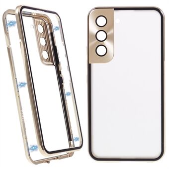 För Samsung Galaxy S21 5G Säkerhetslås Magnetiskt telefonfodral Metallram Dubbelsidigt härdat glas genomskinligt skal