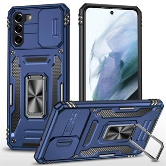 För Samsung Galaxy S21 4G / S21 5G Anti-Drop telefonfodral PC + TPU- Ring Kickstand Mobiltelefonskal med skjutkameraskydd