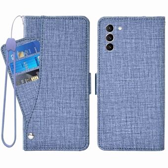 För Samsung Galaxy S21 4G / 5G Jean Cloth Texture PU Läder Folio Flip Fodral Stand Plånbok Telefonskydd med roterande kortplats