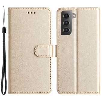 För Samsung Galaxy S21 5G / 4G Slim-Fit PU- Stand Handrem Silk Texture Flip Case Plånbok