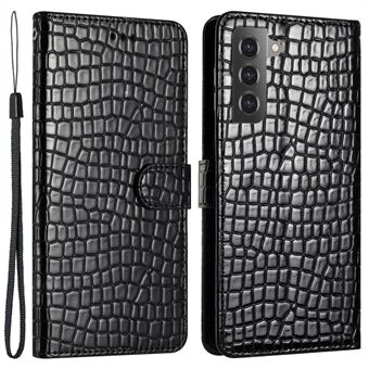 För Samsung Galaxy S21 4G / 5G Välskyddat Stand Crocodile Texture Läderplånboksfodral med rem