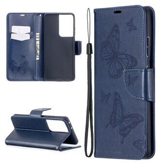 Imprint fjärilar Mönster Plånbok Stand Läder Skal till Samsung Galaxy S21 Ultra 5G