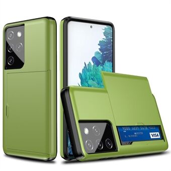 Slide Card Holder PC + TPU Hybrid Back Smartphone Skal till Samsung Galaxy S21 Ultra 5G
