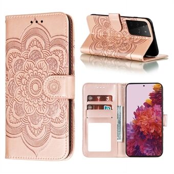 Imprint Mandala Flower Plånbok Läder Skal till Samsung Galaxy S21 Ultra 5G Stand Case