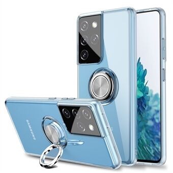 TPU Phone Case with Rotary Finger Ring Kickstand [Metal Sheet] for Samsung Galaxy S21 Ultra 5G