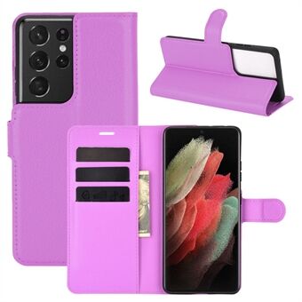 Litchi Texture Leather Phone Protective Cover med Wallet Stand Design för Samsung Galaxy S21 Ultra 5G