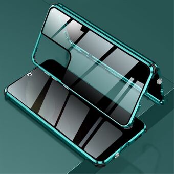 Låsinstallation Metallram + dubbelsidigt härdat glas Anti-peep telefonfodral för Samsung Galaxy S21 Ultra 5G