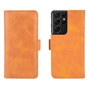 Dual Magnetic Clasp Leather Folio Flip Phone Cover Läderfodral till Samsung Galaxy S21 Ultra 5G