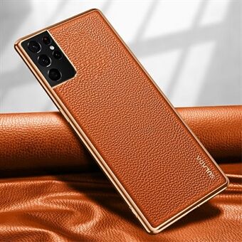 SULADA PC + TPU Litchi Texture PU Läderbelagt telefonfodral till Samsung Galaxy S21 Ultra 5G