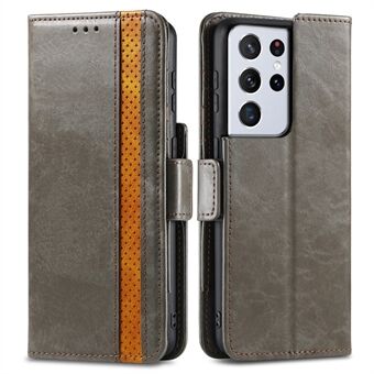 CASENEO 002-serien Dubbel magnetisk flik Fullt skydd Stand Design Affärsstil Skarvningsläder Mobiltelefonfodral för Samsung Galaxy S21 Ultra 5G