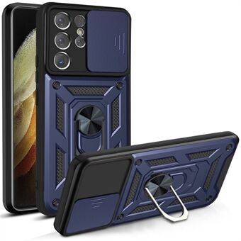 Skjut kameraskydd PC + TPU Scratch reptåligt Kickstand telefonfodral för Samsung Galaxy S21 Ultra 5G