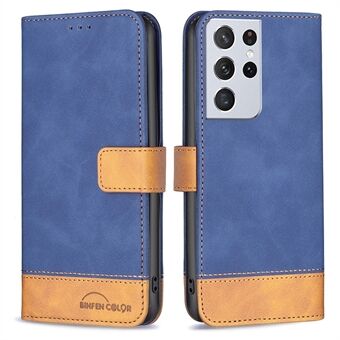 BINFEN COLOR BF Leather Case Series-7 for Samsung Galaxy S21 Ultra 5G, Style 11 Matte Surface Wallet Folio Flip PU Leather Shockproof Protective Phone Case with Stand