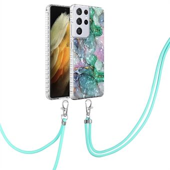 YB IMD Series-15 TPU-telefonfodral för Samsung Galaxy S21 Ultra 5G, 2,0 mm IMD IML Airbag Skyddstelefonskal med lång halsband - BK009