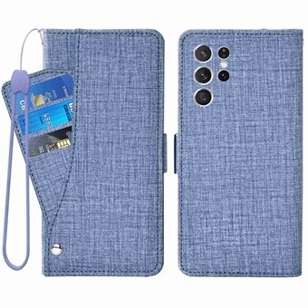 För Samsung Galaxy S21 Ultra 5G Stand Plånbok Jean Cloth Texture PU Läderfodral Roterande kortplats Anti-dropp telefonskydd