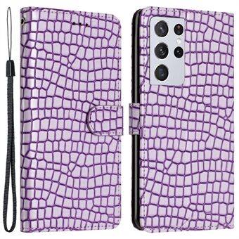 Stand skal för Samsung Galaxy S21 Ultra 5G plånboksfodral Crocodile Texture Smart Phone Läderfodral med rem