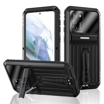 Anti-Fall Full Protection TPU + Metal Hybrid Case Kickstand Shell med härdat glasfilm och rem för Samsung Galaxy S21 + 5G