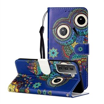 Präglat mönstrat Stand i läder skyddande plånboksfodral med rem för Samsung Galaxy S21 + 5G