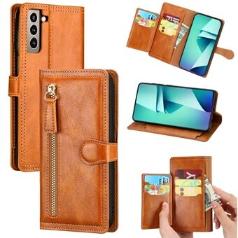 För Samsung Galaxy S21 + blixtlåsficka plånboksfodral i läder