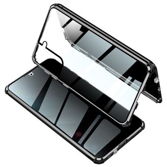 Låsinstallation Metallram + dubbelsidigt härdat glas Anti-peep telefonfodral för Samsung Galaxy S21+ 5G