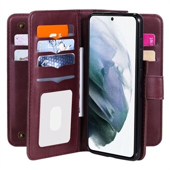 Fullt skydd 10 kortplatser Mobiltelefon Läderplånboksfodral för Samsung Galaxy S21 + 5G / S30 + 5G