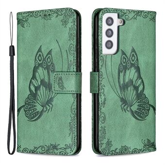 Imprint Butterfly Flower Läderfodral till Samsung Galaxy S21 Plus 5G