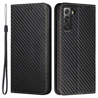 Carbon Fiber Texture Automatisk stängande magnet Plånbok Telefonskal Fullt skydd läderfodral med hopfällbart Stand för Samsung Galaxy S21 + 5G