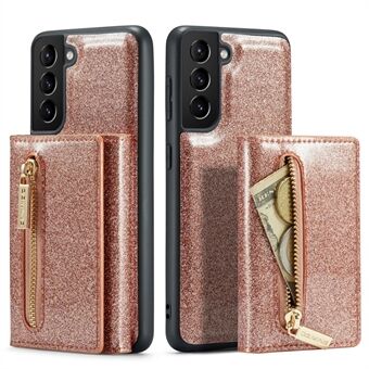 DG.MING M3-serien för Samsung Galaxy S21+ 5G 2-i-1 Glittrigt PU-läderbelagd PC+TPU-bakfodral Magnetisk löstagbar dragkedja Plånbok Scratch telefonfodral med stöd