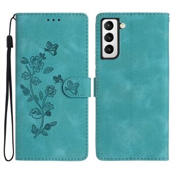 För Samsung Galaxy S21+ 5G PU Läder Plånboksfodral Stand Flower Imprint Smartphone Skal