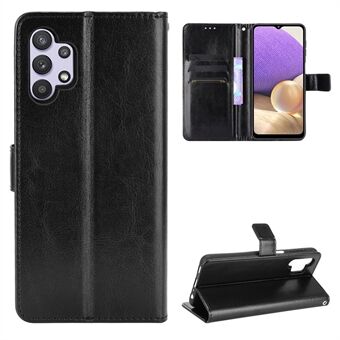 Crazy Horse Skin Leather Phone plånbok Stand Cover Shell med Snodd för Samsung Galaxy A32 5G