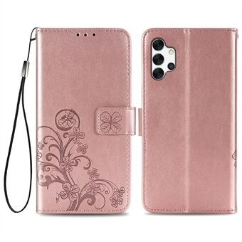 Clover Pattern Imprinting Leather Case for Samsung Galaxy A32 5G, Wallet Stand Design Full Protection Leather Phone Shell with Strap